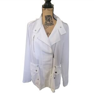 Medium Calvin Klein White Moto Utility Jacket Cargo Pockets